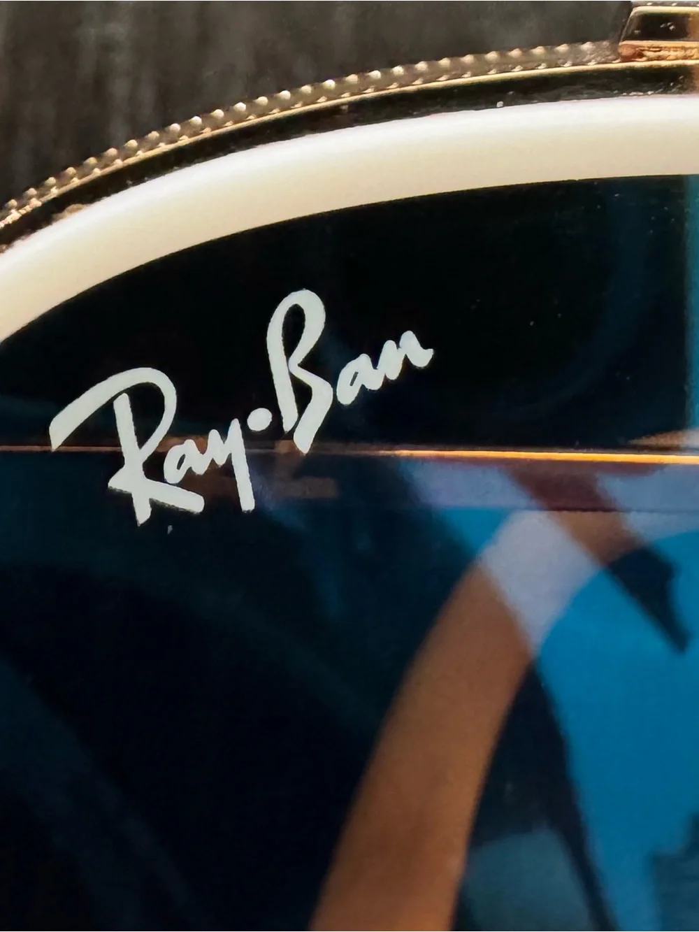 Ray-Ban Gold Frame Sunglasses with Blue Lenses